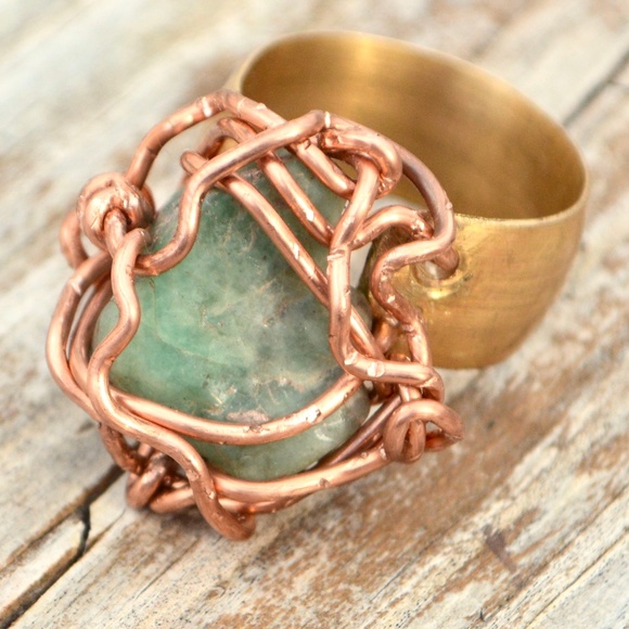 Genuine Raw Emerald Gemstone Copper Ring Custom - Picture 2 of 4